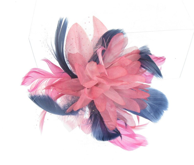 Fascinator Mit Blume & Federn Auf Transparentem Kamm – In Navy, Ca. 14 Cm, Für Hochzeiten & Besondere Anlässe