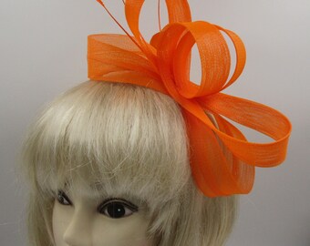 Big Orange fascinator headband weddings, races, prom