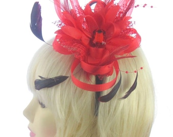 Large red looped fascinator headband  Races, Ascot, Weddings, Ladied Day