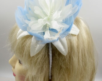 Off white and light blue fascinator flower headband , weddings, races, prom , ladies day