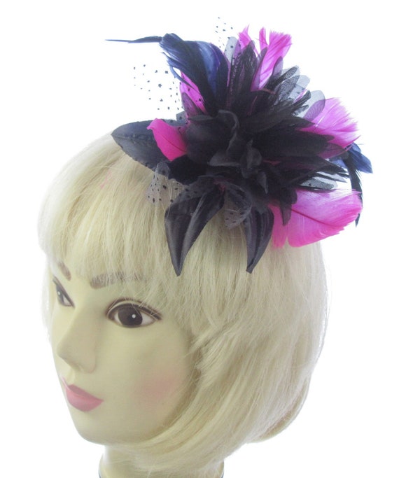 Navy Blue and Hot Pink Cerise Feathers 