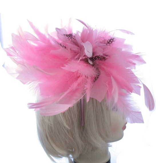 Big Pink Feather Fascinator Headband 