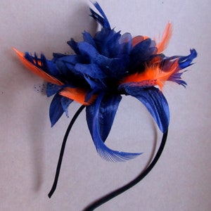 Navy and orange feather fascinator headband, weddings, races, ladies day image 2