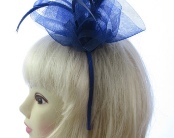 Navy blue mesh and feather fascinator headband, weddings, races, prom ,ladies day