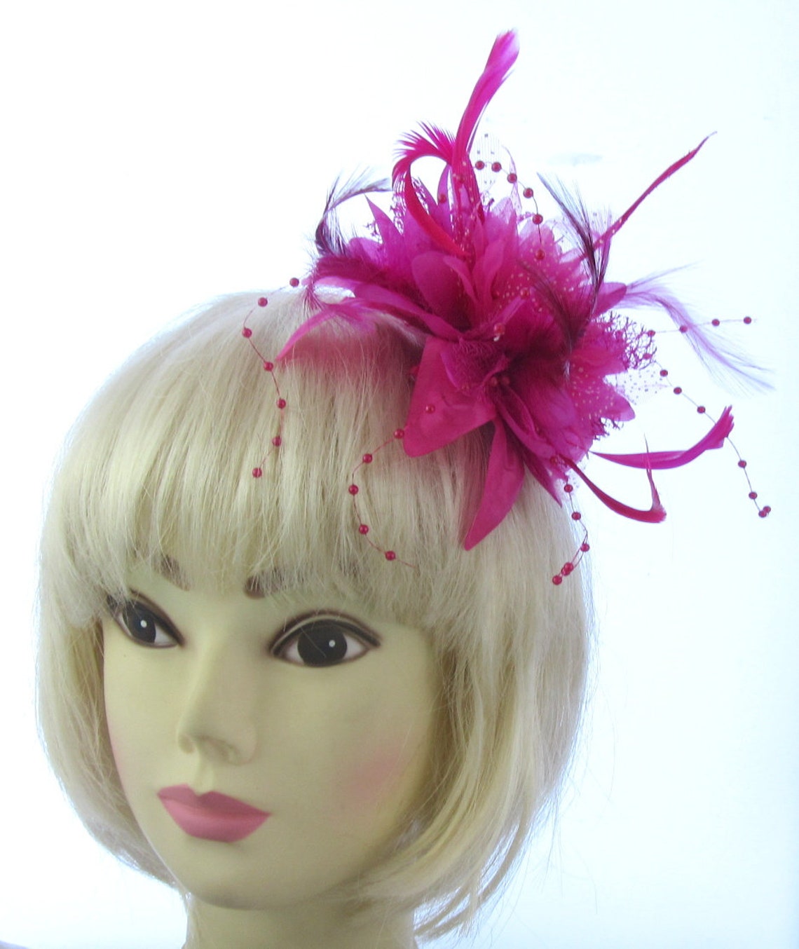 Hot cerise pink flower fascinator comb weddings races prom Etsy