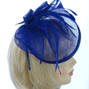 Large Royal Blue looped sinamay hatinator headband, weddings, reaces prom ,ladies day