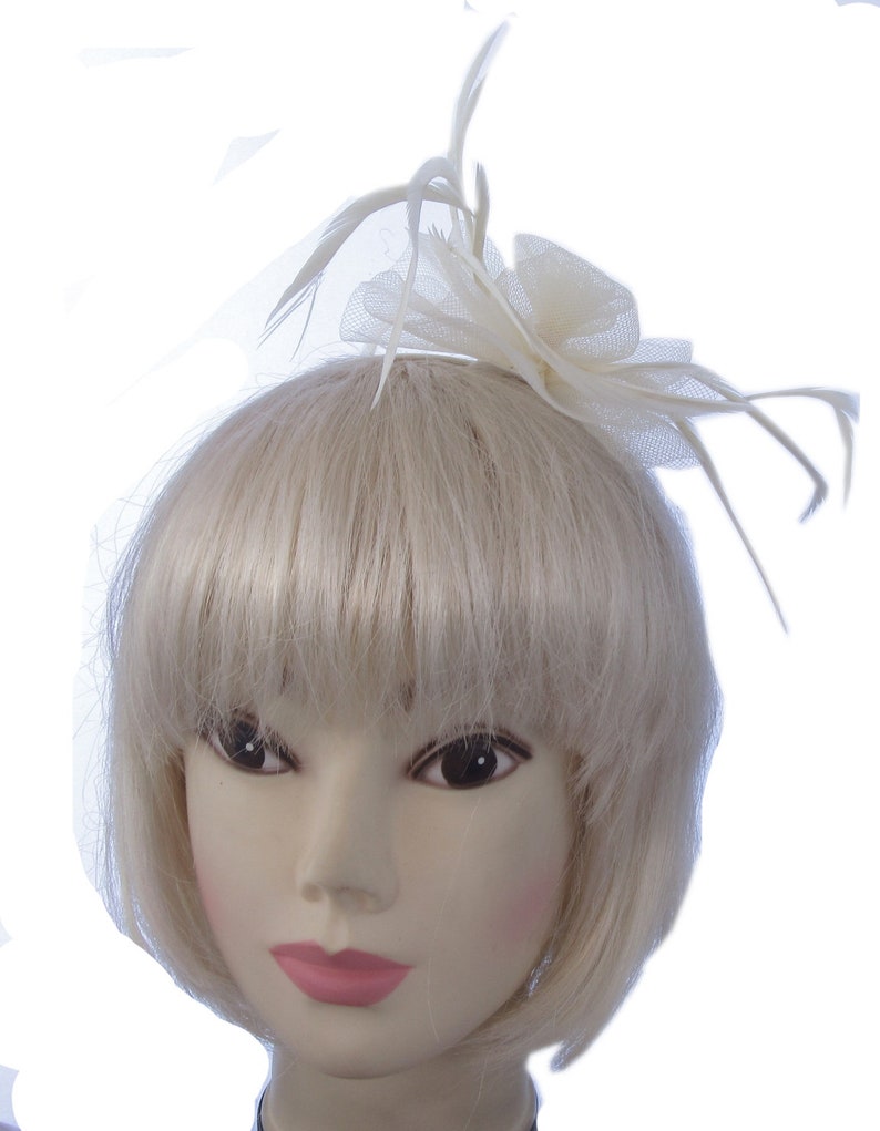 Cream swirl mesh and feather headband fascinator , weddings, races, prom image 2