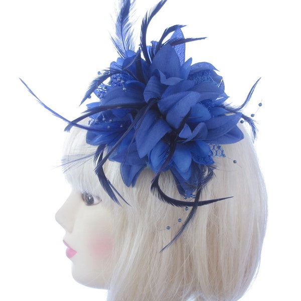 Large Royal blue hair fascinator clip weddings, races, prom ladies day church