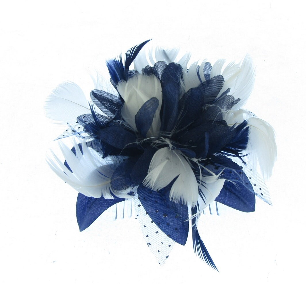 Navy and Cream Fascinator Comb Weddings 