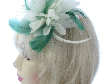 Off white and forest green fascinator comb , weddings, races, prom ,ladies day