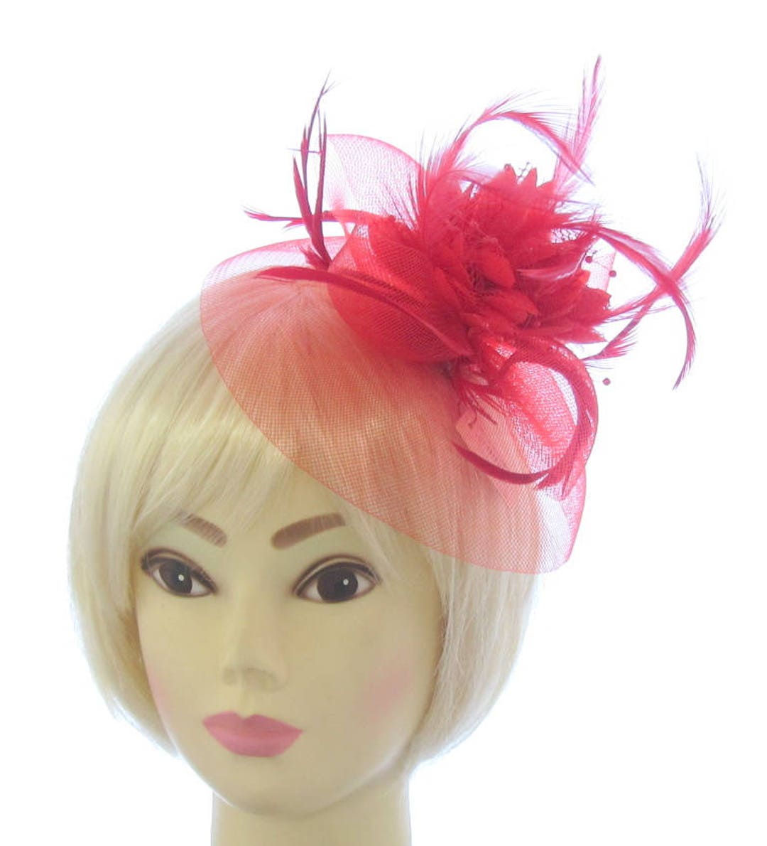 Red Fascinator Hair Clip Races Weddingsladies Day Etsy