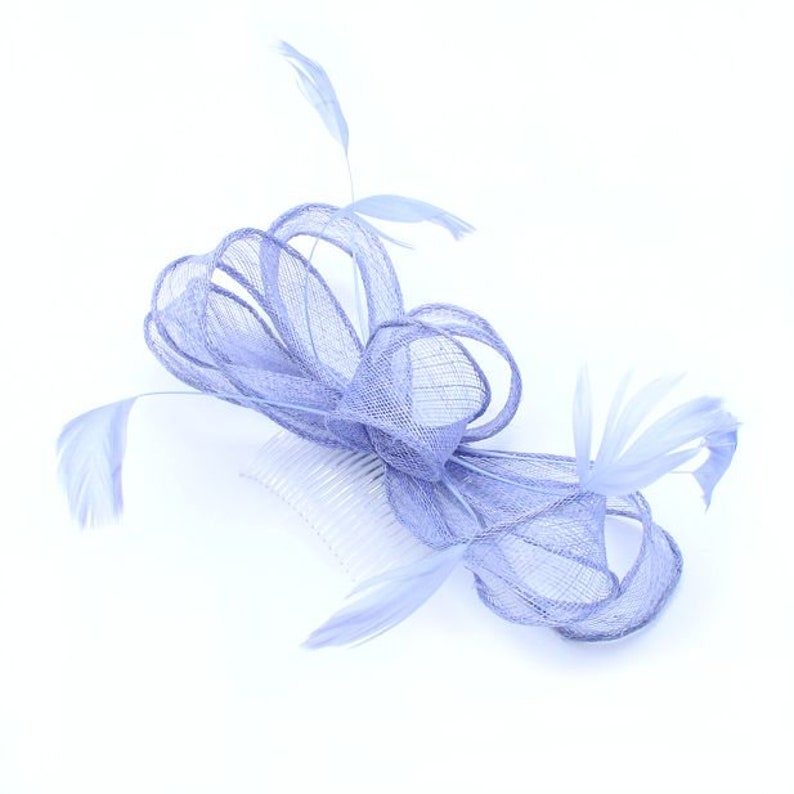 Periwinkle blue large looped sinamay and feather fascinator comb weddings races prom zdjęcie 3
