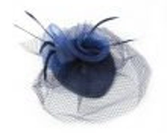 Small Navy skull cap fascinator with double clips. weddings, races.prom,ladies day