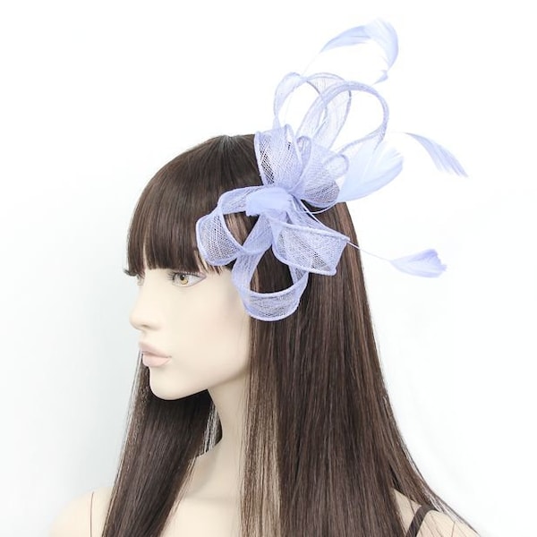 Periwinkle blue large looped sinamay and feather fascinator  comb weddings races prom