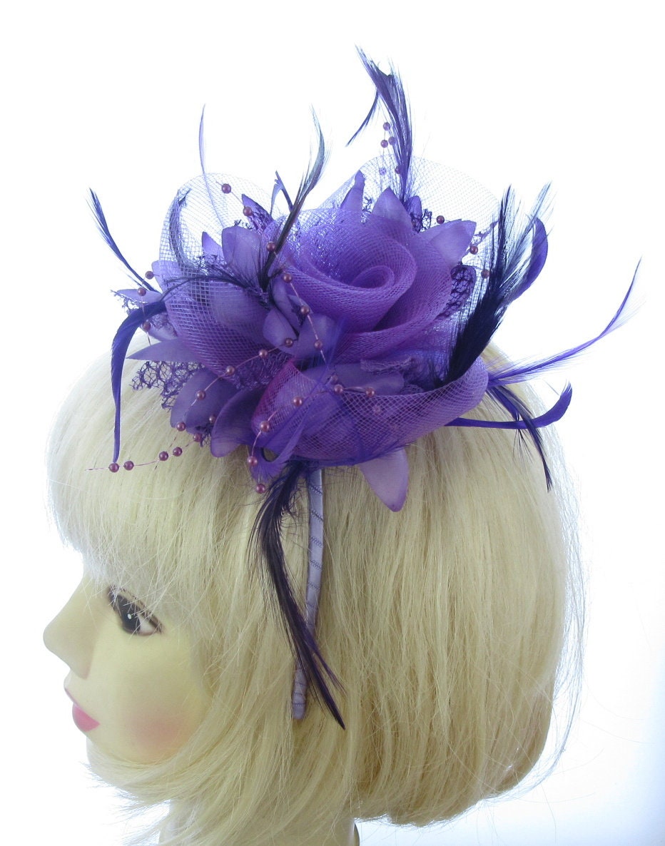 Purple fascinator headband weddings races prom or ladies day Etsy