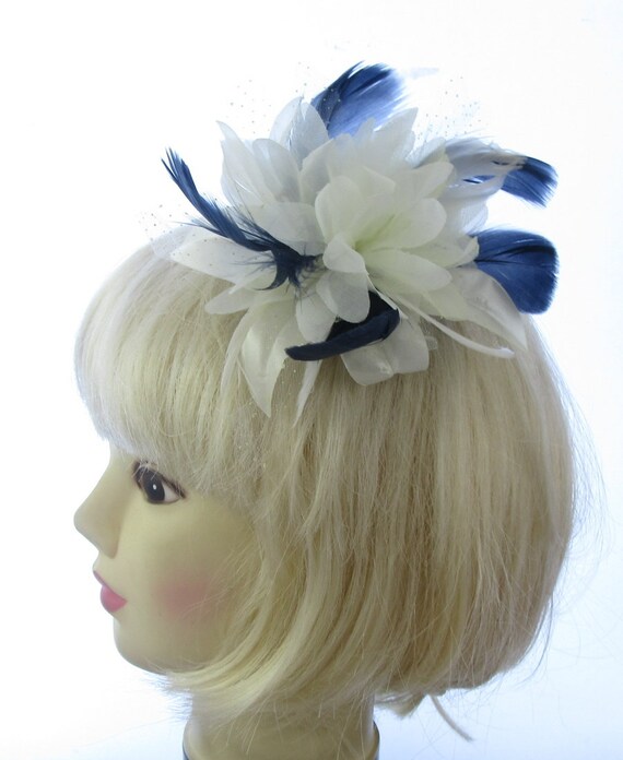 Cream and Navy Feathers Fascinator 