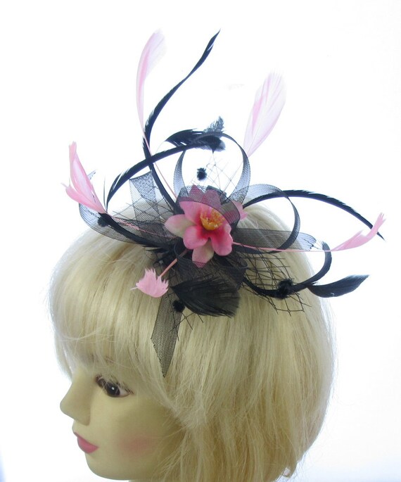 Black and Pink Fascinator Comb Weddings 