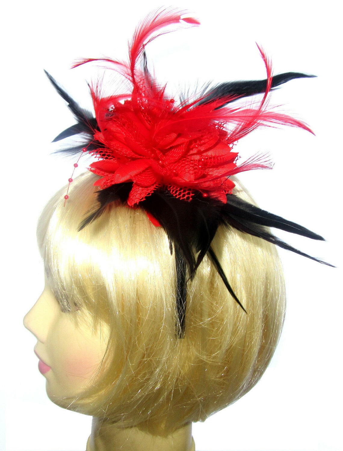 Red and Black Feather Fascinator Headband Weddings Races Etsy UK