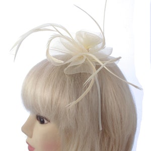 Cream swirl mesh and feather headband fascinator , weddings, races, prom image 1