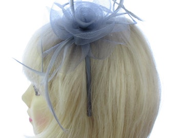 Silver grey fascinator headband weddings, races, prom , ladies day