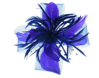 Navy and purple fascinator clip weddings, races prom , ladies day