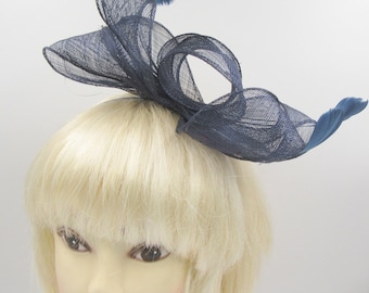 Navy blau sinamay Fascinator Haarband, Hochzeiten, Rennen Abschlussball