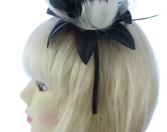 Black and cream fascinator  headband ,weddings, races, prom