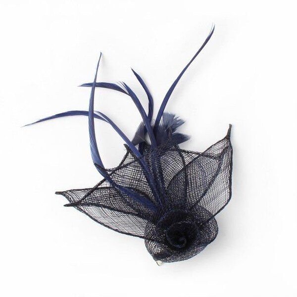 Navy Fascinator Mit Haarreif - Mit Blume & Federn Für Hochzeiten & Events