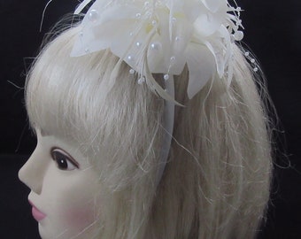 Ivory white, flower with pearls headband fascinator, weddings, races, prom ladies day