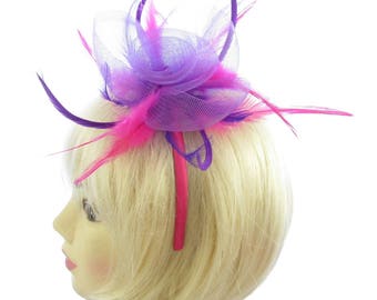 Purple and Fushia Pink Fascinator Headband Weddings, Races, Prom