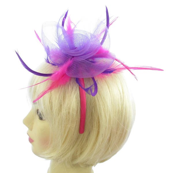 Purple and Fushia Pink Fascinator Headband Weddings, Races, Prom