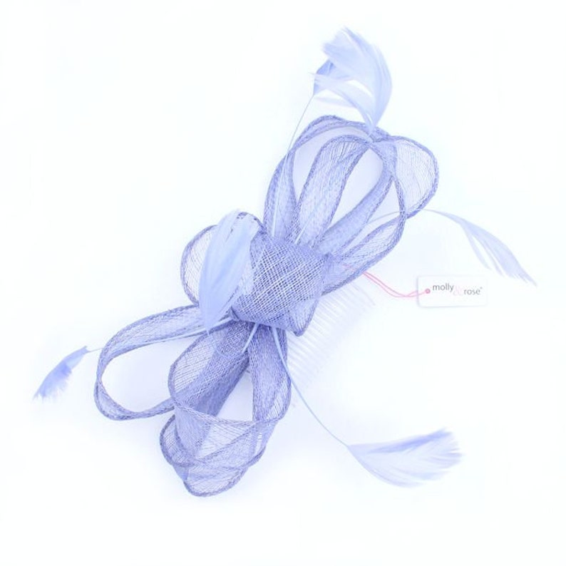 Periwinkle blue large looped sinamay and feather fascinator comb weddings races prom image 4