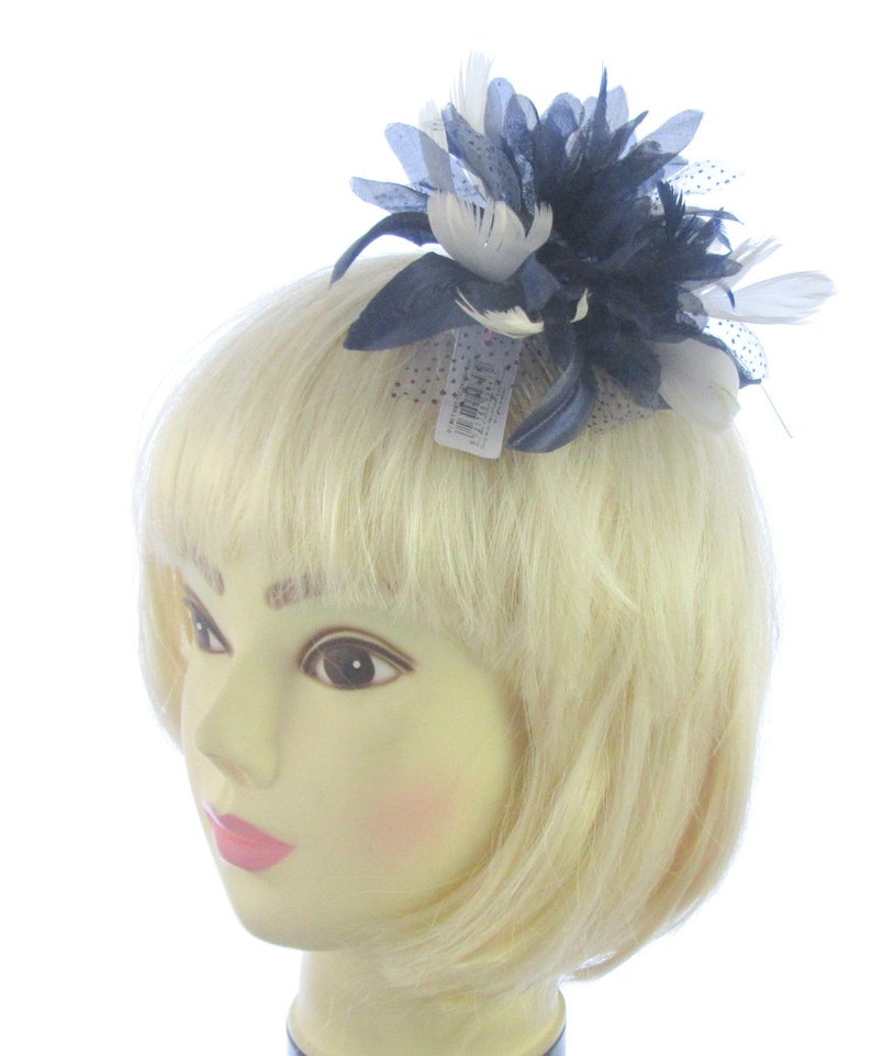 Navy and cream fascinator comb weddings races ladies day Etsy