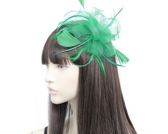 Dark green net and feather fascinator comb,weddings, races prom
