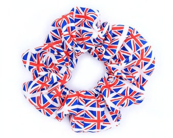 large Union Jack fabric scrunchie Coronation or football hair scrunchie