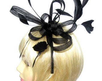 Black Looped Fascinator headband for Weddings, Races, Ladies Day