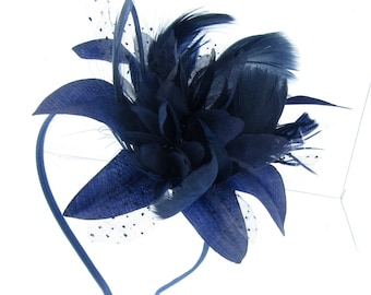 Navy fascinator headband weddings, races, ladies day or prom