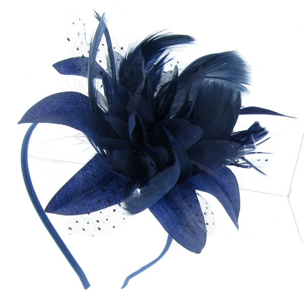 Navy fascinator headband weddings, races, ladies day or prom