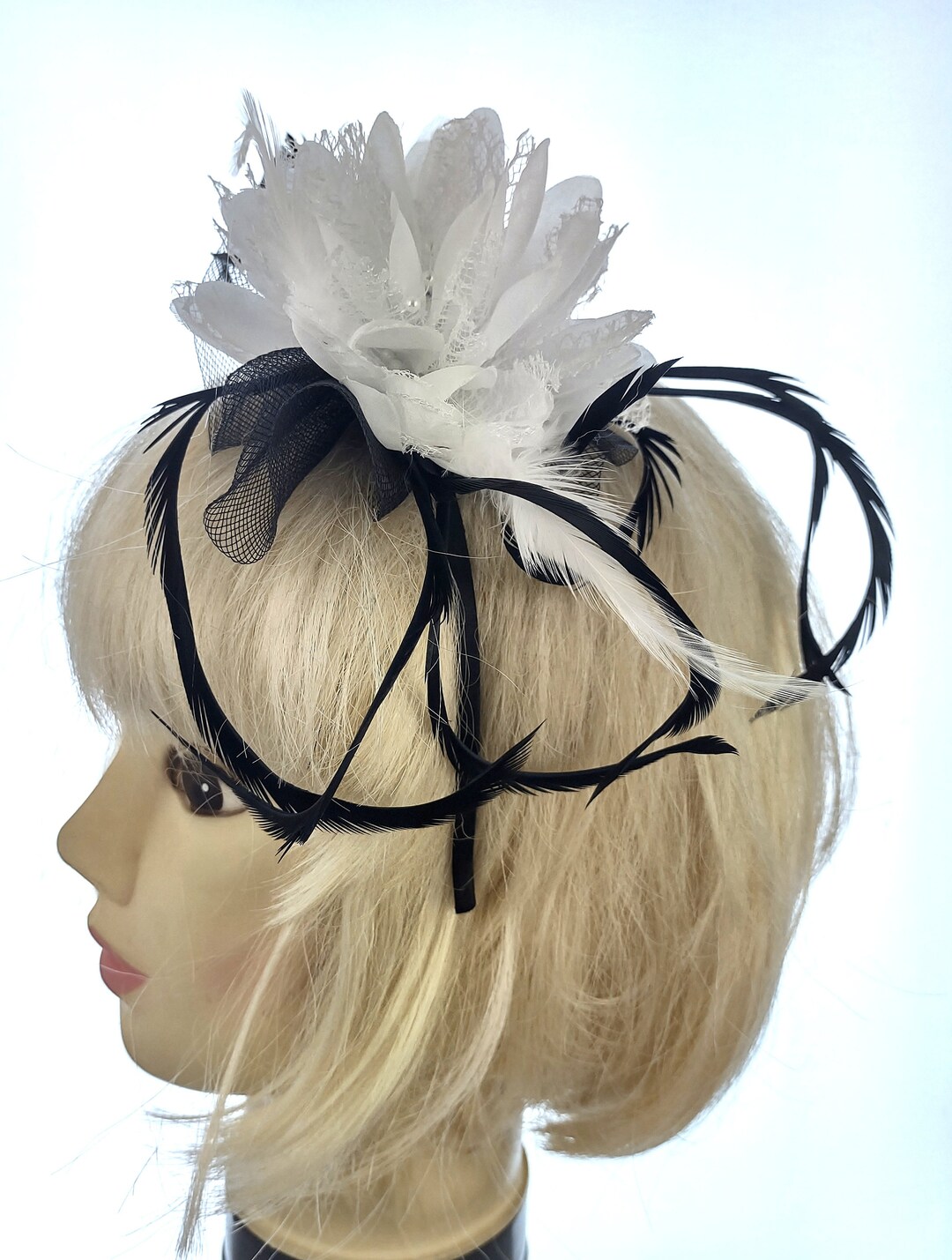 Black and White Flower Fascinator Headband Weddings,races Prom Etsy