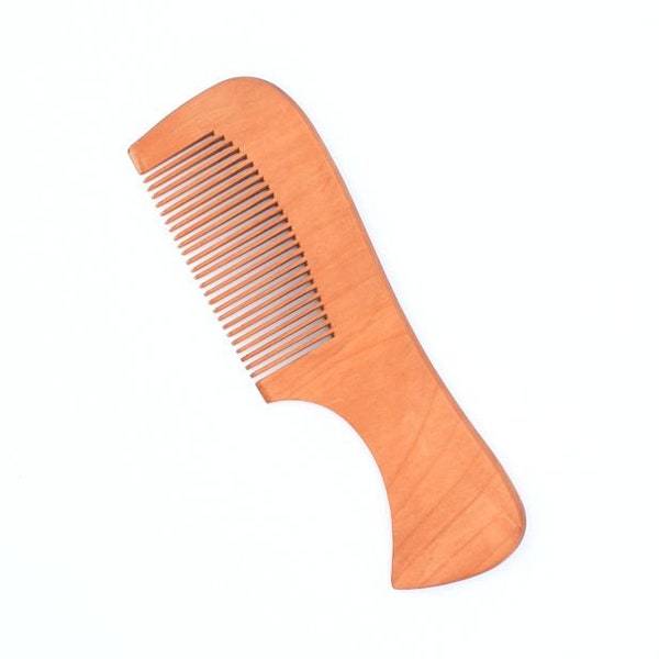 Natural Wooden Small Narrow Teeth Comb Detangler with Handle For Healthier Hair & Scalp 16cm