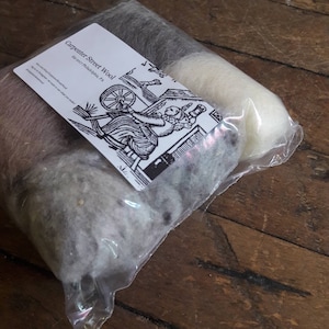 1 oz of wool batting and roving assortment, greys, tans, white neutrals for felting spinning weaving