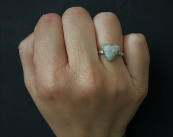 SALE // Sterling Silver // Sterling Opal Stone // Heart Shape // Stacking Ring // Women’s Size 6.25