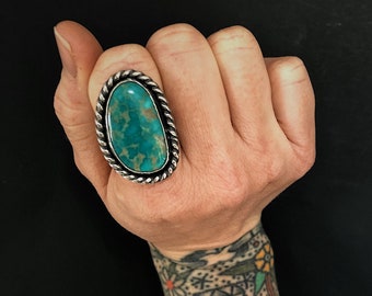 Sterling Silver // Campitos Turquoise // Split Band // Statement Ring