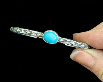 Sterling Silver // Kingman Turquoise // Hand-Stamped // Cuff Bracelet