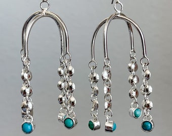 Sterling Silver // Mexican Turquoise // Multi-Stone Chandelier Earrings // Dangle // Statement Earrings
