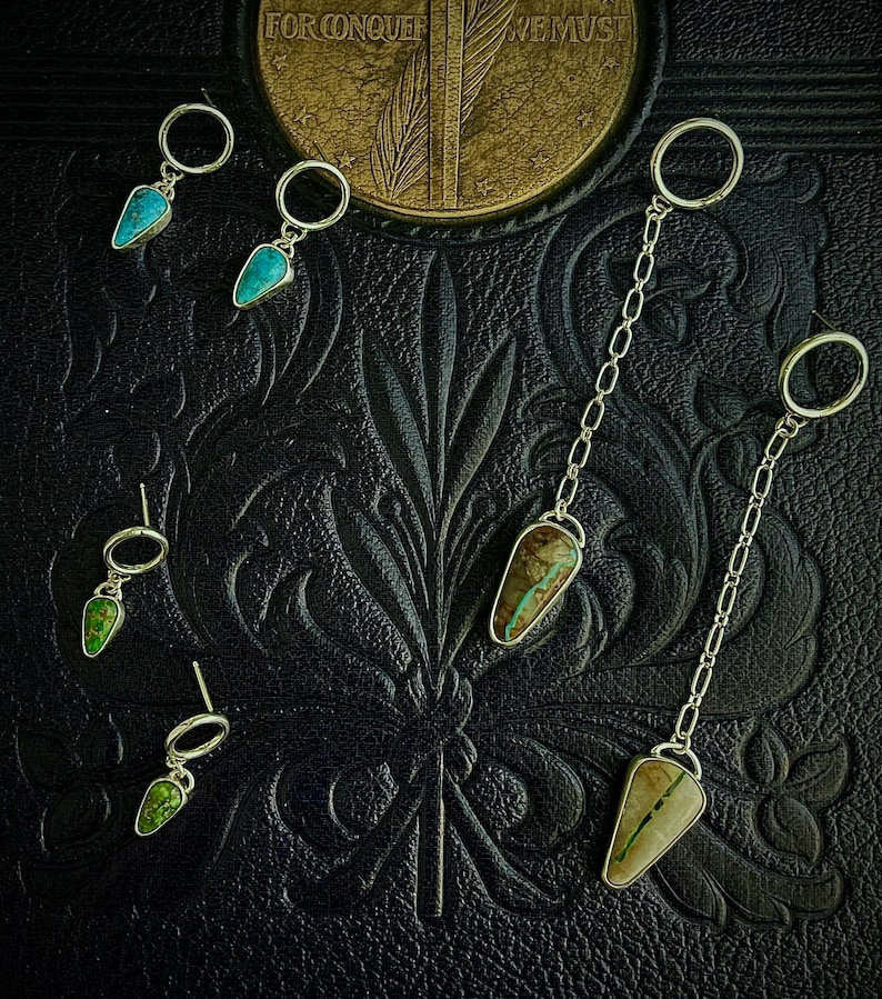Argent sterling // Royston Ribbon Turquoise Stone // Circle // Boucles doreilles Chandelier Dangle//Drop Earrings image 3