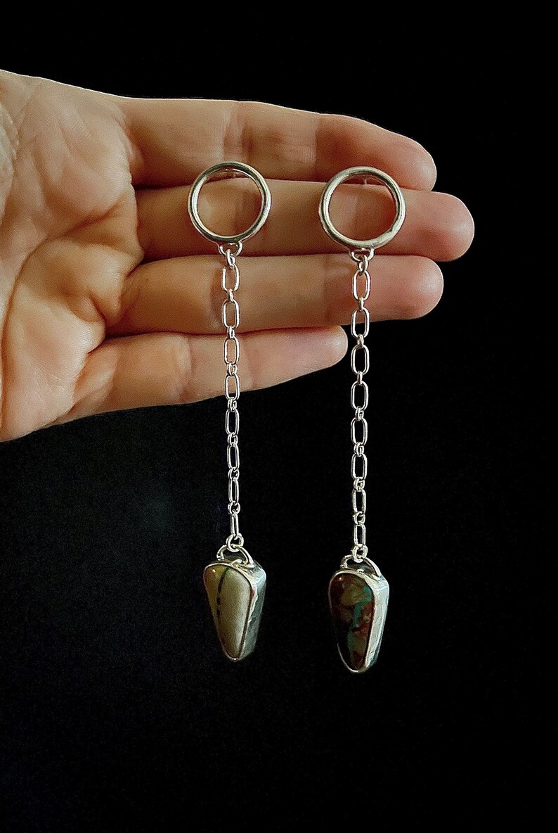 Argent sterling // Royston Ribbon Turquoise Stone // Circle // Boucles doreilles Chandelier Dangle//Drop Earrings image 1