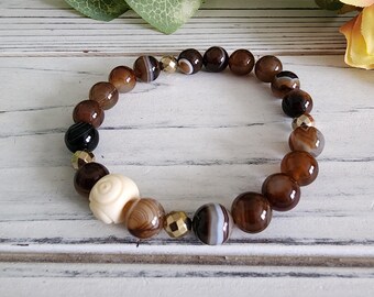 Strength and Integrity Energy Bracelet, Sardonyx and Bone, 6 inches