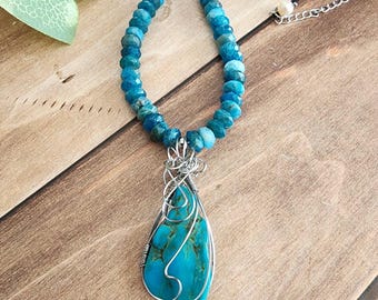 Manifestation, Blue Apatite and Tibetan Turquoise, 16 inches