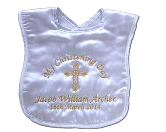 Personalised Christening Day Baby Bib Baptism Day Naming Day Gift Satin Style Bib (501)